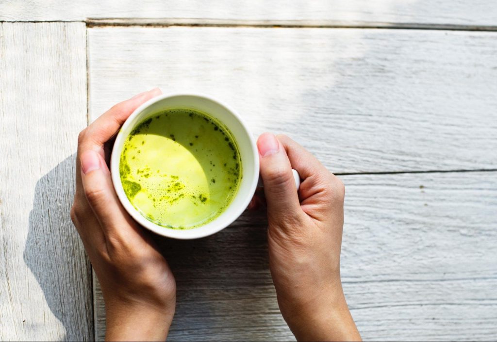 The caffeine in matcha tea binds to antioxidants forming a larger compound which slows its absorption rate and results in a time-release effect. 